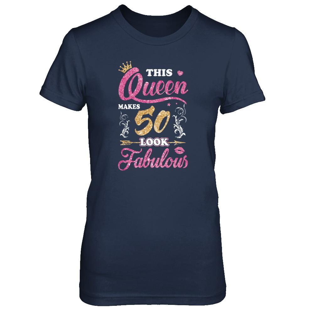 This Queen Makes 50 Look Fabulous 1971 50th Birthday-T-Shirt & Tank Top-Women's T-Shirt-Navy