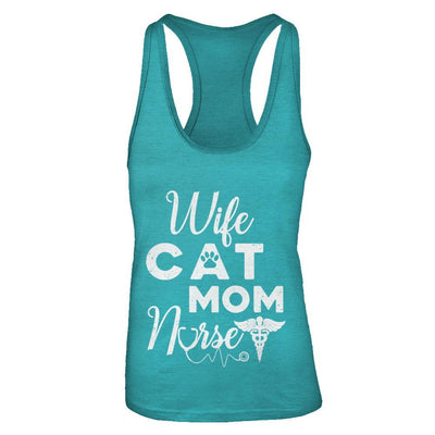 Wife Cat Mom Nurse-T-Shirt & Tank Top-Women's Ideal Racerback Tank-Tahiti Blue