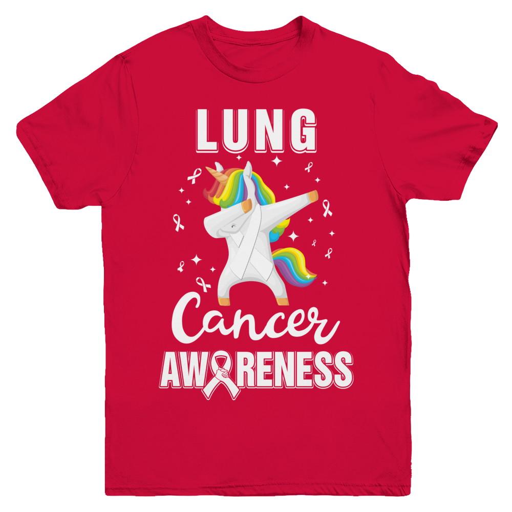Inspirational Lung Cancer Awareness Unicorn Support Youth-Youth Shirt-Youth T-Shirt-Red