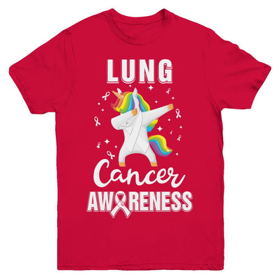 Inspirational Lung Cancer Awareness Unicorn Support Youth-Youth Shirt-Youth T-Shirt-Red