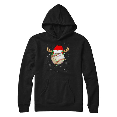 Santa Hat Baseball Reindeer Christmas Gifts-T-Shirt & Sweatshirt-Pullover Hoodie-Black