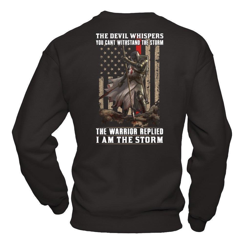 Knight Templar The Devil Whispers You Can't Withstand The Storm-T-Shirt & Hoodie-Crewneck Sweatshirt-Black