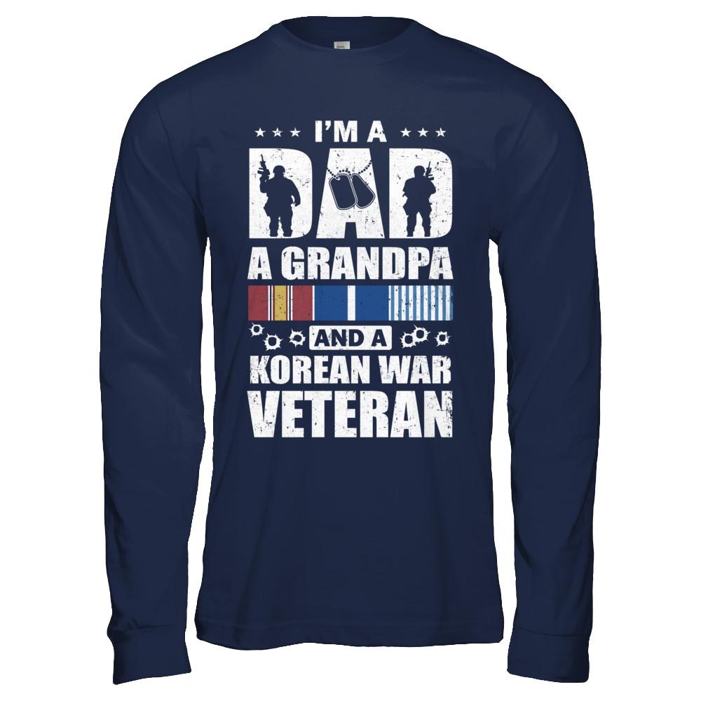 Dad A Grandpa And A Korean War Veteran Fathers Day-T-Shirt & Hoodie-Long Sleeve T-Shirt-Navy