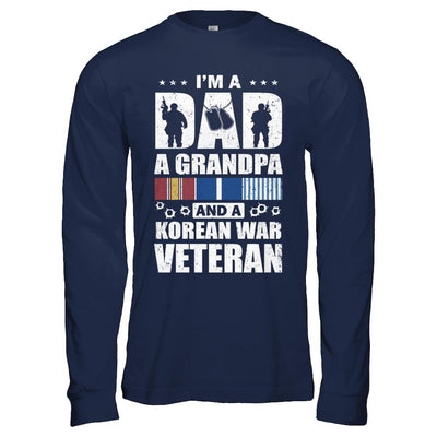 Dad A Grandpa And A Korean War Veteran Fathers Day-T-Shirt & Hoodie-Long Sleeve T-Shirt-Navy