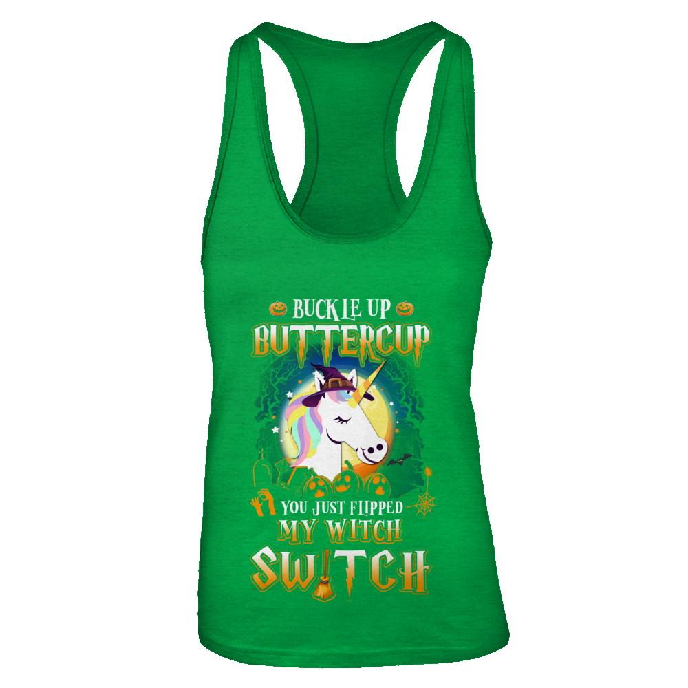 Buckle Up Buttercup Halloween Witch Unicorn Costume-T-Shirt & Tank Top-Women's Ideal Racerback Tank-Kelly Green