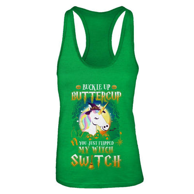 Buckle Up Buttercup Halloween Witch Unicorn Costume-T-Shirt & Tank Top-Women's Ideal Racerback Tank-Kelly Green