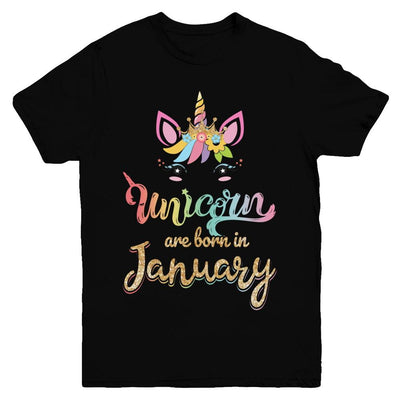 Cute Unicorns Are Born In January Birthday Gift Youth-Youth Shirt-Youth T-Shirt-Black