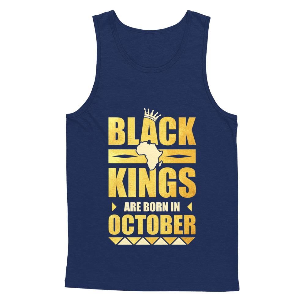 Black Kings Are Born In October Birthday-T-Shirt & Hoodie-Unisex Tank-Navy