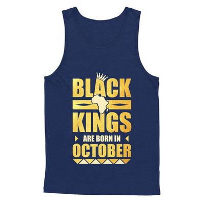 Black Kings Are Born In October Birthday-T-Shirt & Hoodie-Unisex Tank-Navy