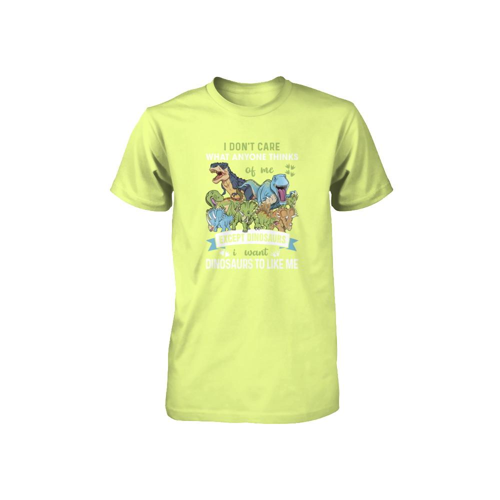 I Don't Care Except Dinosaurs Want Dinosaurs To Like Me Youth-Youth Shirt-Youth T-Shirt-Neon Yellow