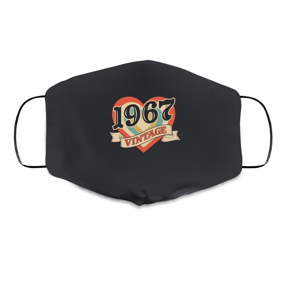 54th Birthday Gifts Classic Retro Heart Vintage 1967 Cloth Face Mask-Cloth Face Mask-Cloth Face Mask-Black