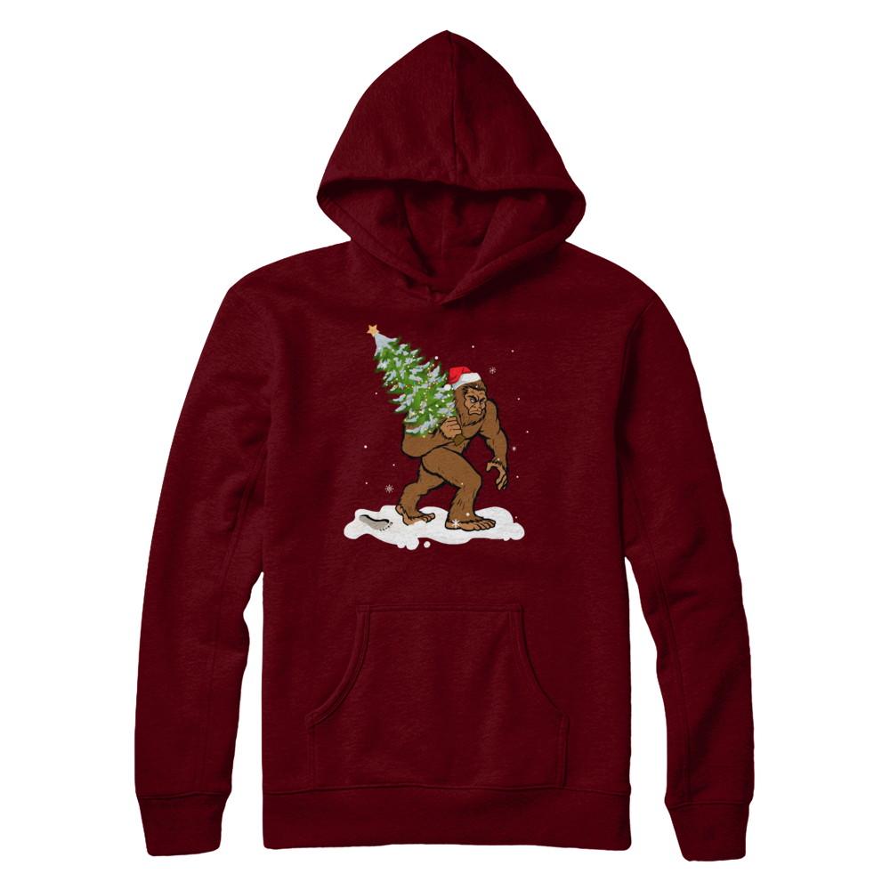 Bigfoot Christmas Tree Boys Men Sasquatch Santa Gift-T-Shirt & Sweatshirt-Pullover Hoodie-Maroon