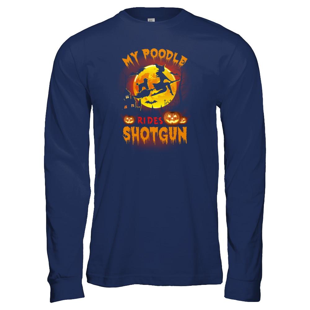My Poodle Rides Shotgun Halloween Dog-T-Shirt & Tank Top-Long Sleeve T-Shirt-Navy
