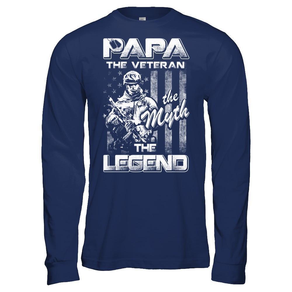 Papa The Veteran The Myth The Legend-T-Shirt & Hoodie-Long Sleeve T-Shirt-Navy
