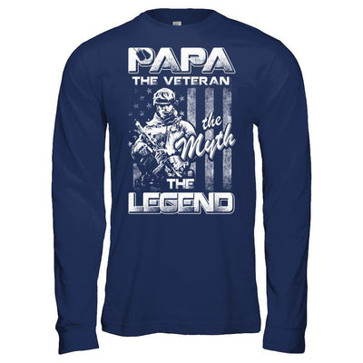 Papa The Veteran The Myth The Legend-T-Shirt & Hoodie-Long Sleeve T-Shirt-Navy
