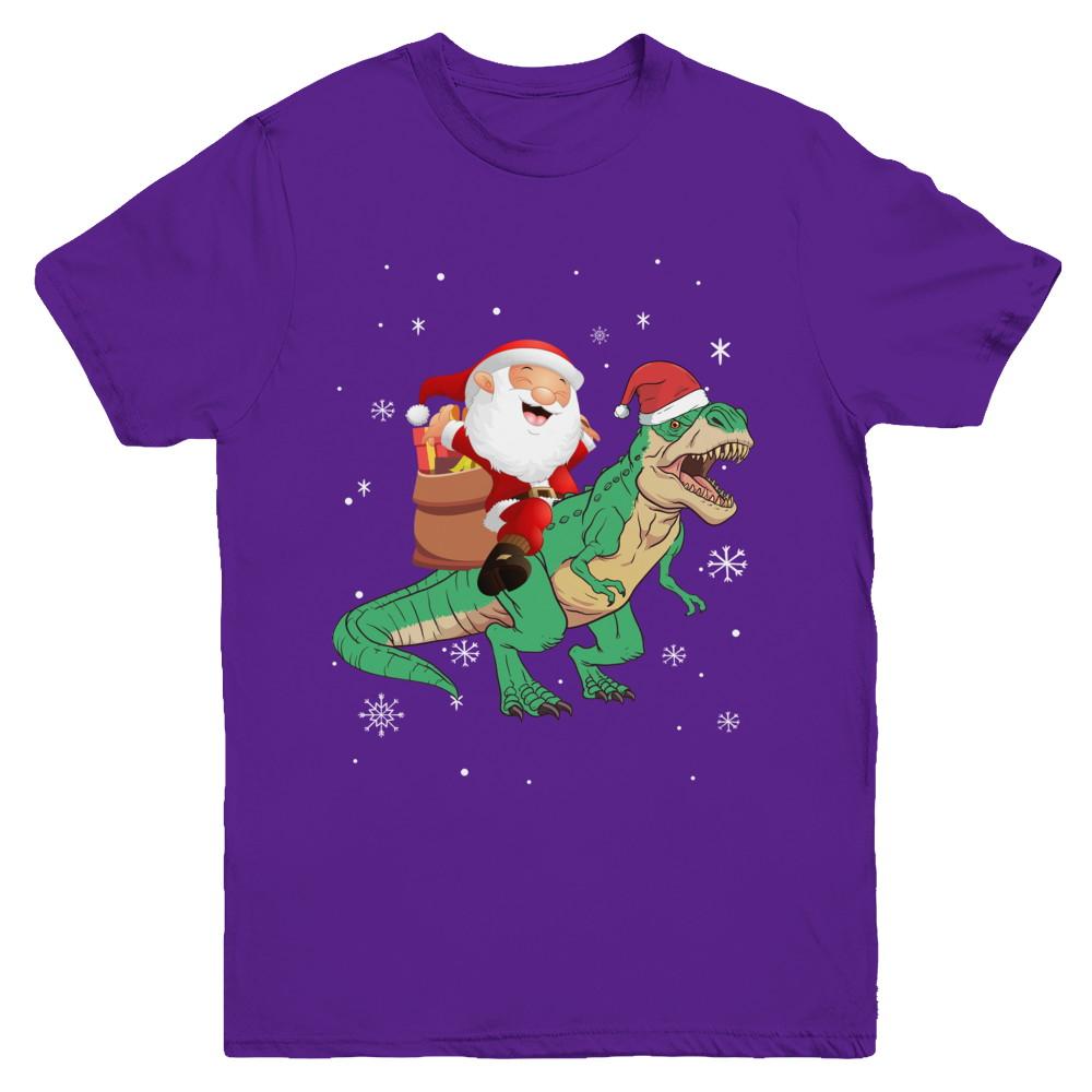 Christmas Santa Kids Dinosaur T-Rex For Boys Kids Youth-Youth Shirt-Youth T-Shirt-Purple