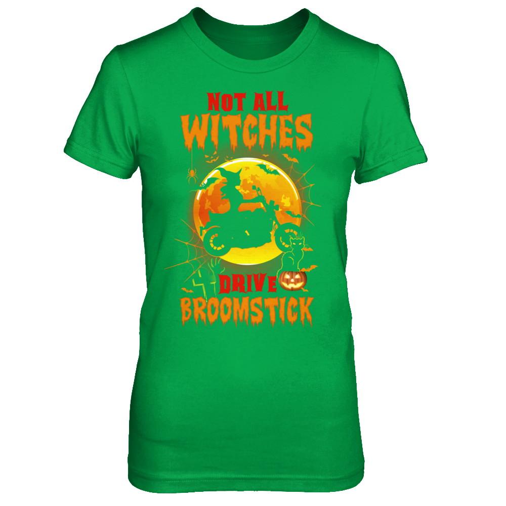 Not All Witches Drive Broom Funny Halloween Biker-T-Shirt & Sweatshirt-Women's T-Shirt-Irish Green