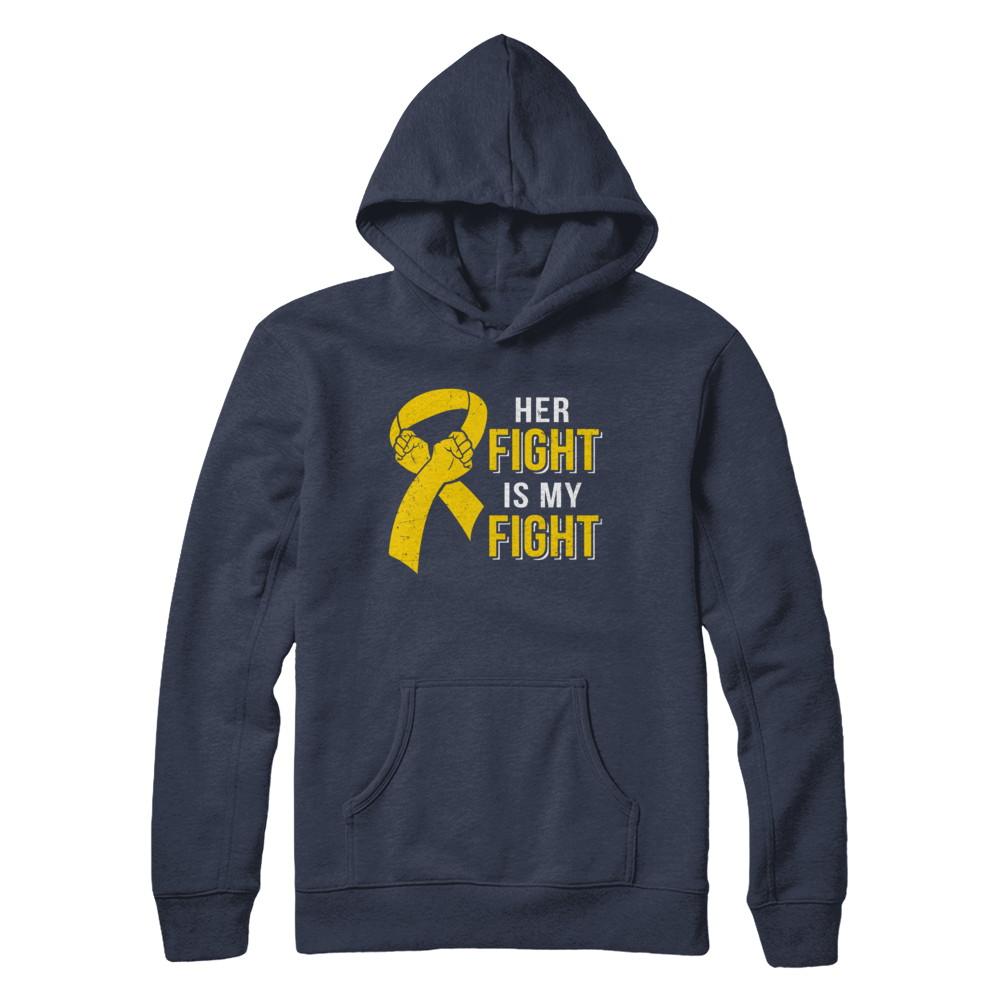 Her Fight Is My Fight Childhood Cancer Yellow Ribbon-T-Shirt & Hoodie-Pullover Hoodie-Navy