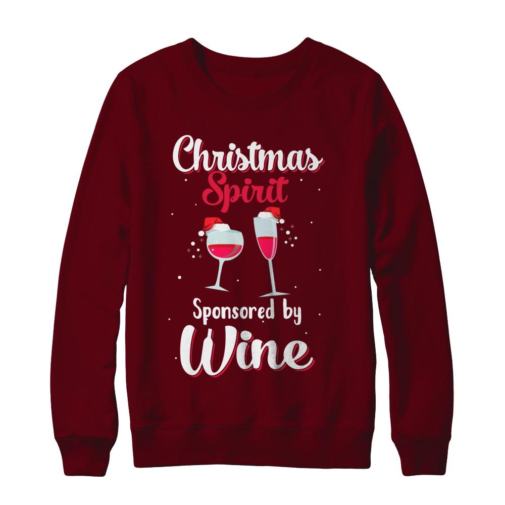 Holiday Party Christmas Spirit Sponsored By Wine-T-Shirt & Sweatshirt-Crewneck Sweatshirt-Maroon