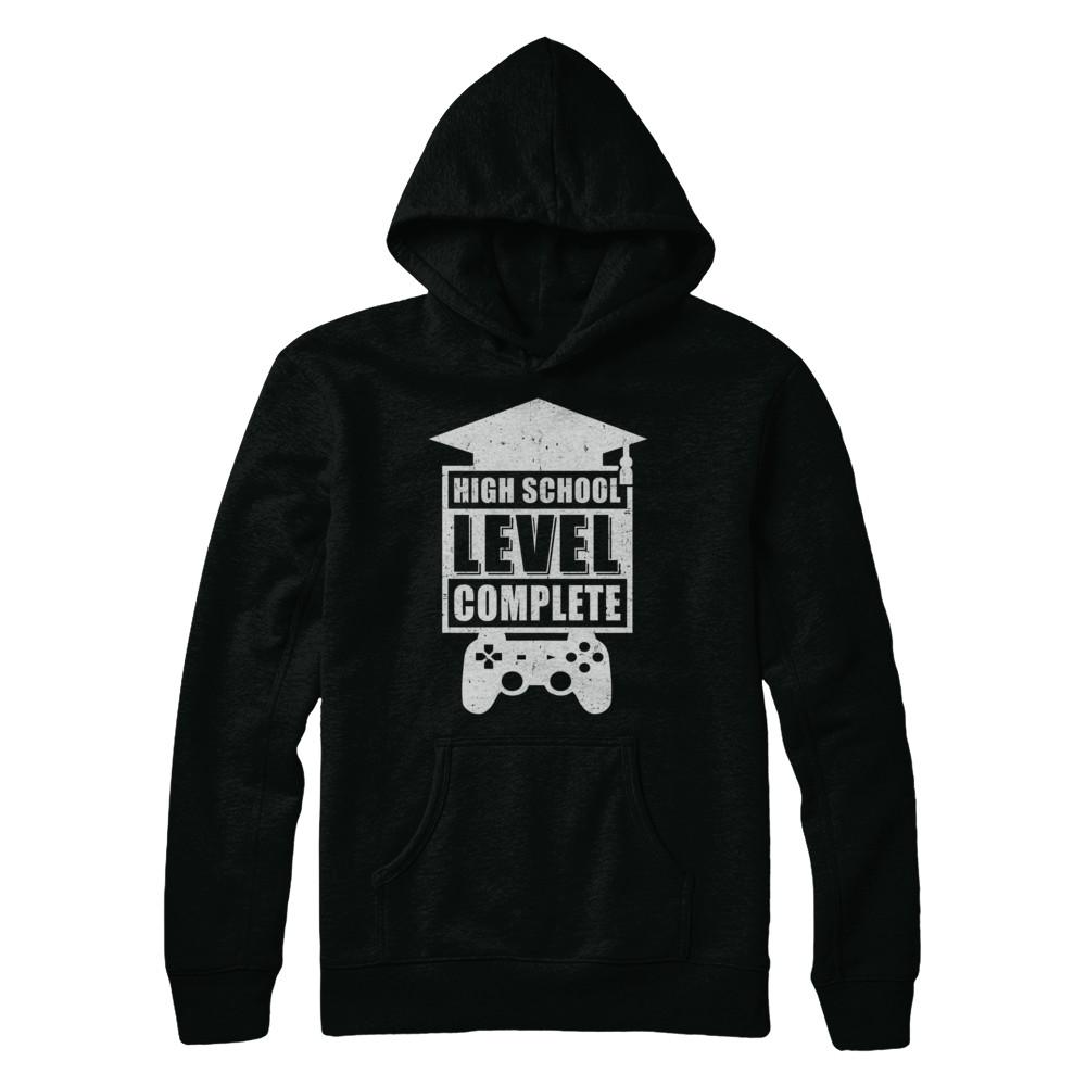 High School Level Complete Graduation Video Gamer-T-Shirt & Hoodie-Pullover Hoodie-Black