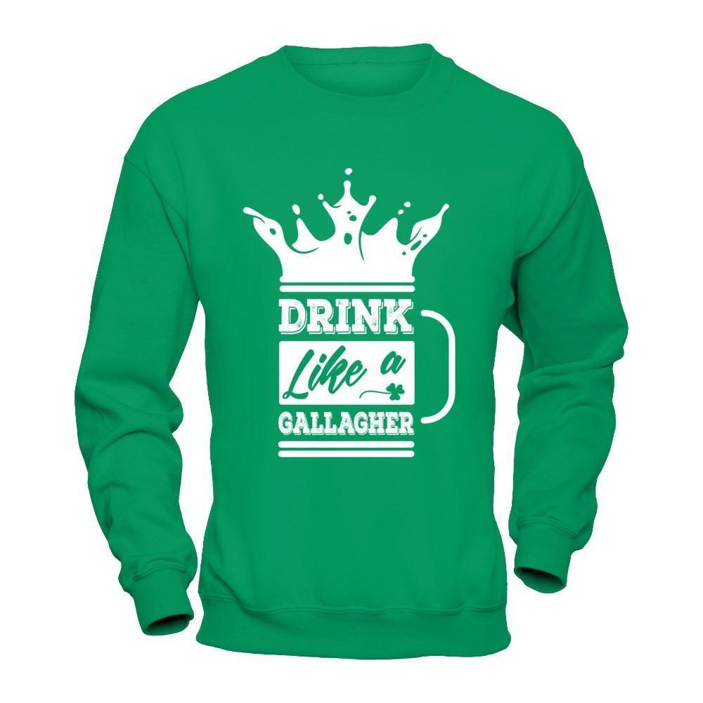 Drink Like A Gallagher-T-Shirt & Hoodie-Crewneck Sweatshirt-Irish Green