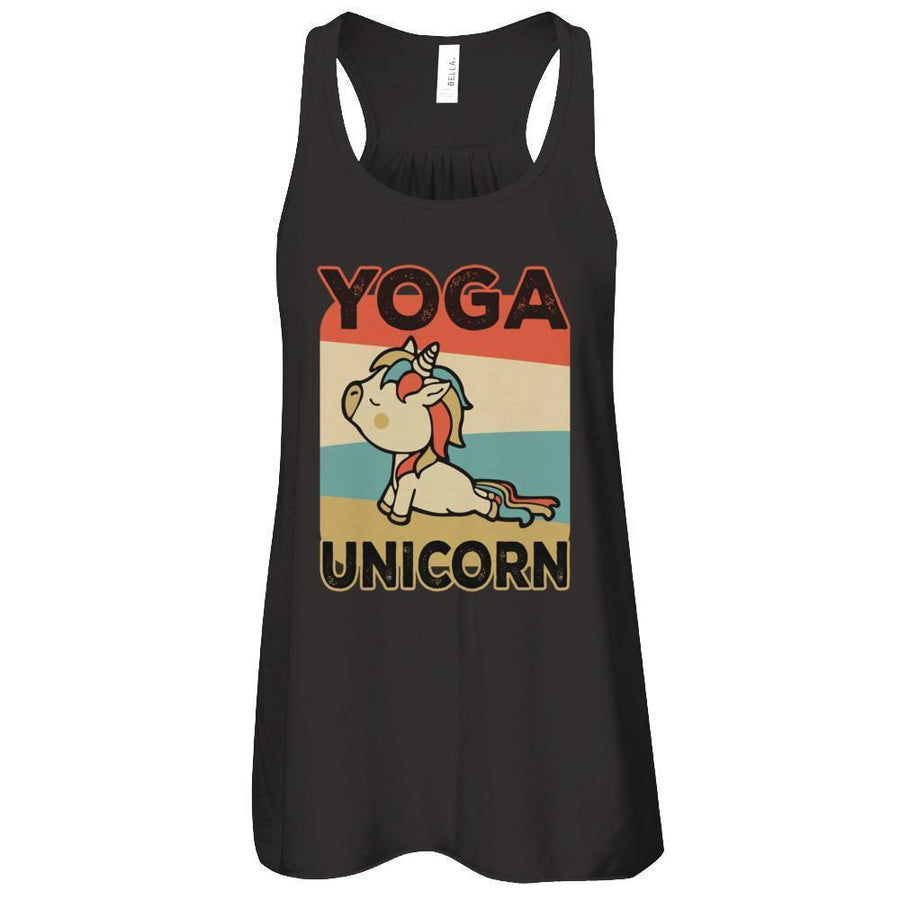 Classic Vintage Retro Yoga Unicorn Funny-T-Shirt & Tank Top-Women's Flowy Racerback Tank-Black