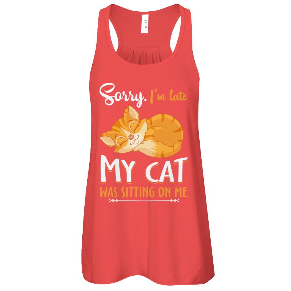 Sorry I'm Late My Cat Was Sitting On Me Funny Cat-T-Shirt & Tank Top-Women's Flowy Racerback Tank-Red
