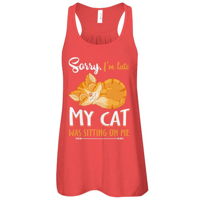 Sorry I'm Late My Cat Was Sitting On Me Funny Cat-T-Shirt & Tank Top-Women's Flowy Racerback Tank-Red