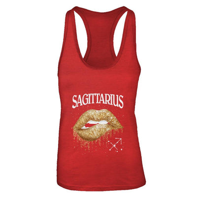 Sagittarius Zodiac November December Birthday Gift Golden Lipstick-T-Shirt & Tank Top-Women's Ideal Racerback Tank-Red