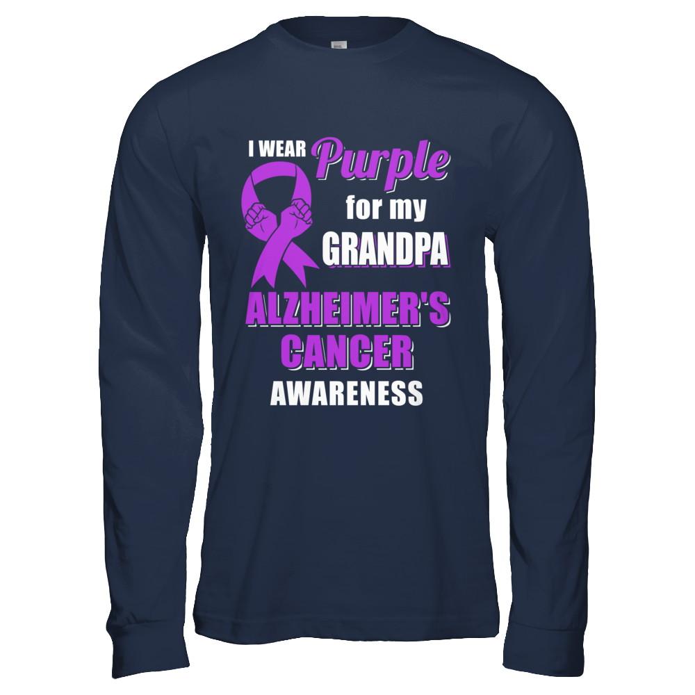 I Wear Purple For My Grandpa Alzheimer's Awareness-T-Shirt & Hoodie-Long Sleeve T-Shirt-Navy