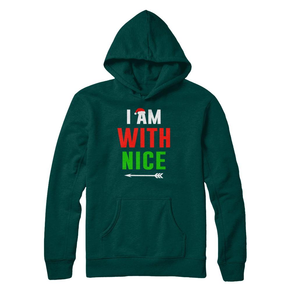 I'm With Nice Matching Christmas Couple Pajamas-T-Shirt & Sweatshirt-Pullover Hoodie-Deep Forest