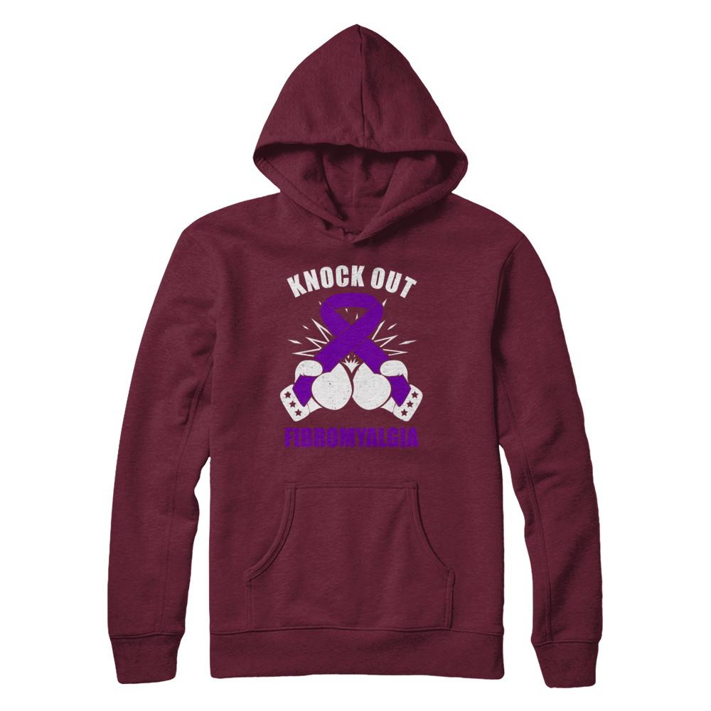 Boxing knock out Fibromyalgia Awareness Support-T-Shirt & Hoodie-Pullover Hoodie-Maroon