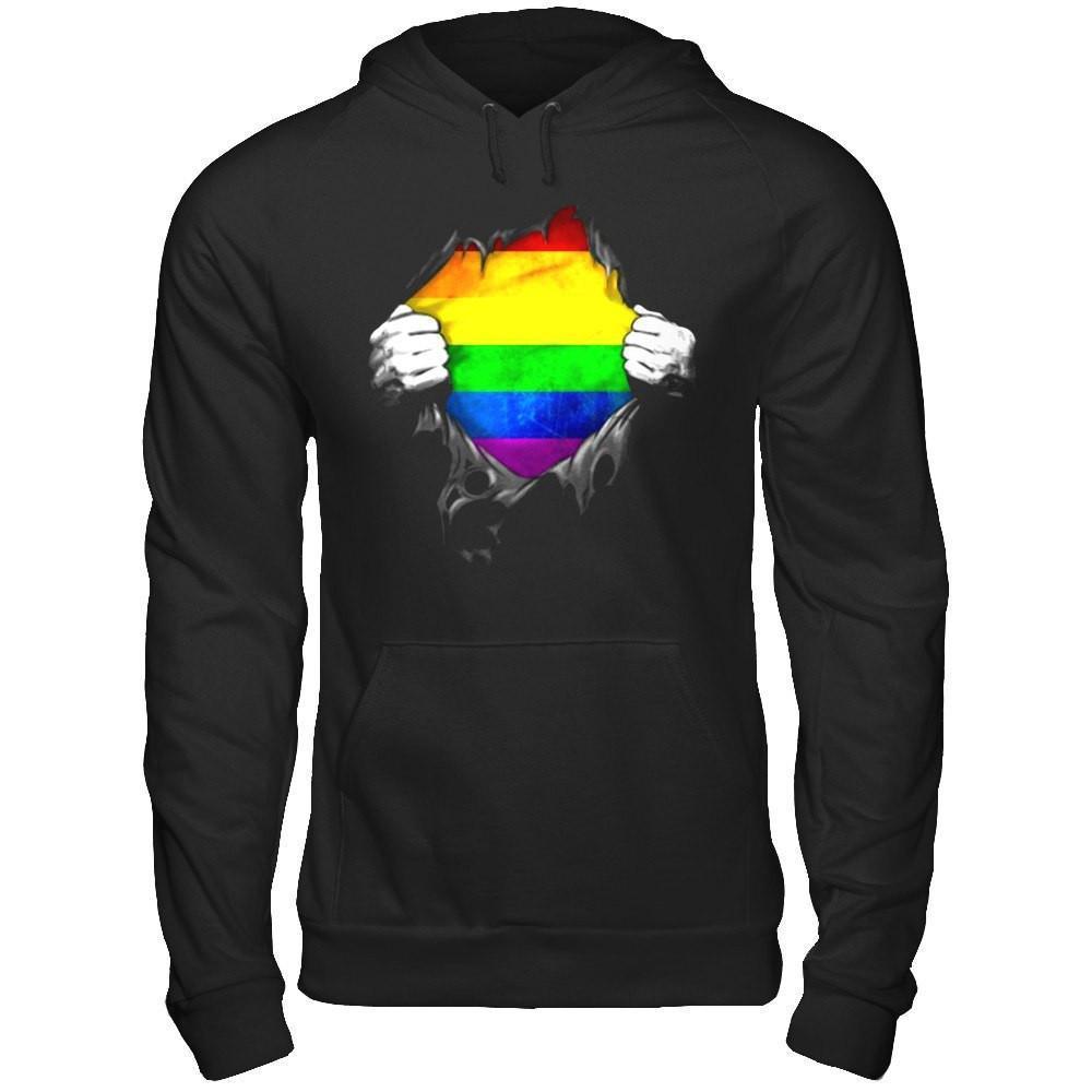 Rainbow Lesbian Gay Pride LGBT Super Stronger-T-Shirt & Hoodie-Pullover Hoodie-Black