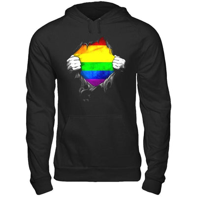 Rainbow Lesbian Gay Pride LGBT Super Stronger-T-Shirt & Hoodie-Pullover Hoodie-Black
