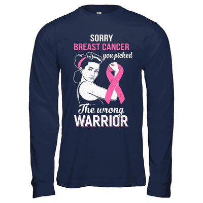 Sorry Cancer You Picked The Wrong Warrior Breast Cancer-T-Shirt & Hoodie-Long Sleeve T-Shirt-Navy