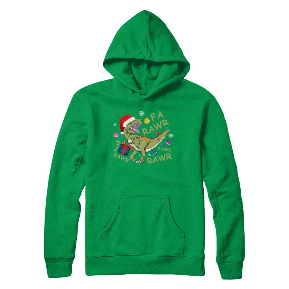 Christmas Funny Dinosaur T-Rex Claus Fa Rawr Rawr-T-Shirt & Hoodie-Pullover Hoodie-Irish Green