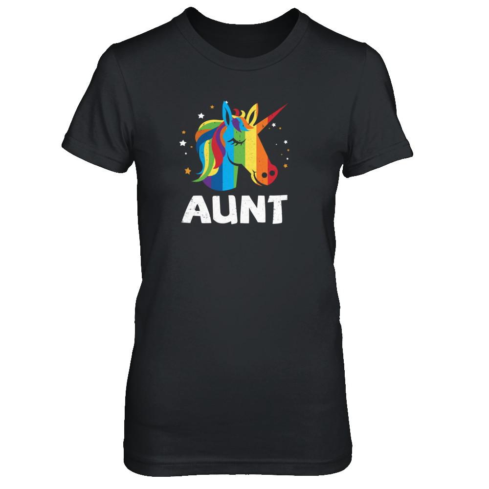LGBT Pride Lesbian Gay Proud Aunt Unicorn-T-Shirt & Tank Top-Women's T-Shirt-Black