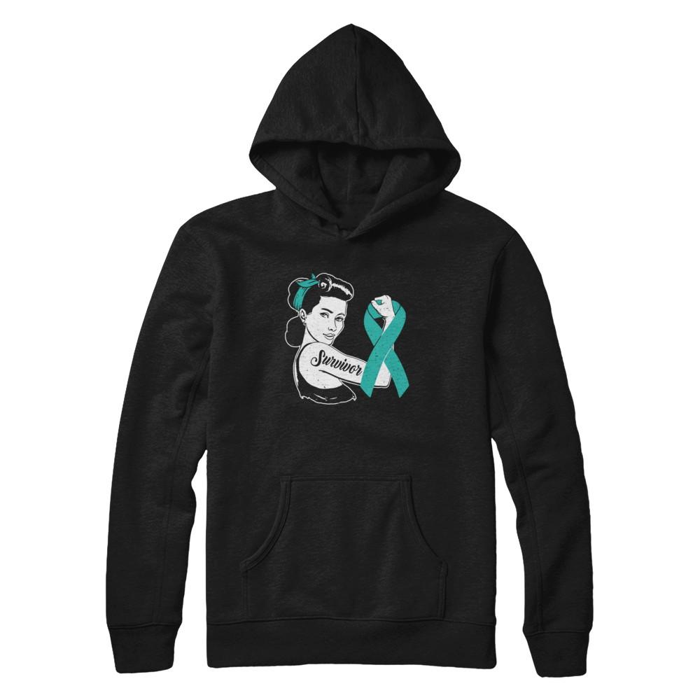 We Can Cure It Ovarian Cancer Teal Awareness Survivor-T-Shirt & Hoodie-Pullover Hoodie-Black
