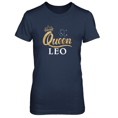 Queen Leo Zodiac July August Birthday Gift-T-Shirt & Tank Top-Women's T-Shirt-Navy