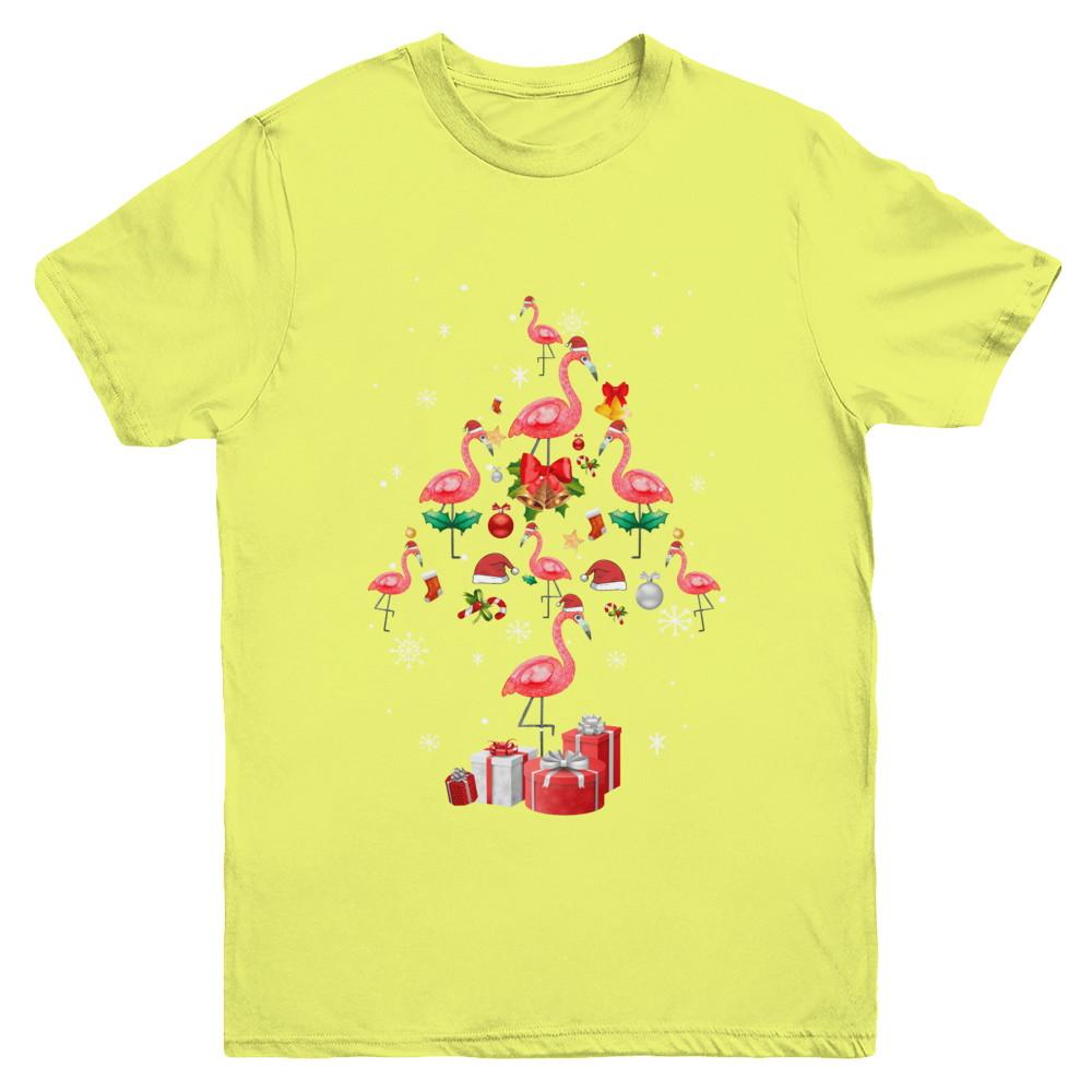 Santa Flamingo Christmas Tree Gift Youth-Youth Shirt-Youth T-Shirt-Daisy