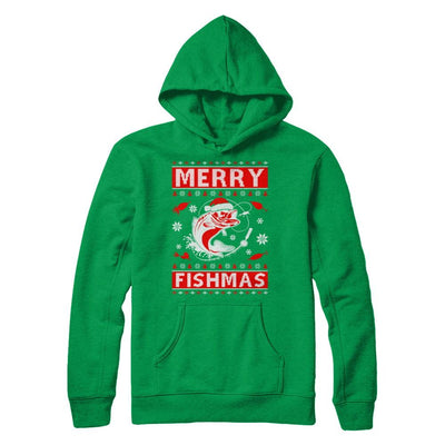 Merry Fishmas Fishing Fish Christmas Sweater-T-Shirt & Sweatshirt-Pullover Hoodie-Irish Green