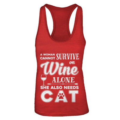 A Woman Cannot Survive On Wine Alone Need Dog-T-Shirt & Tank Top-Women's Ideal Racerback Tank-Red