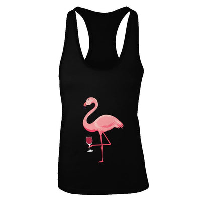 Wine Lover's Pink Flamingo Fun Party Wine-T-Shirt & Tank Top-Women's Ideal Racerback Tank-Black