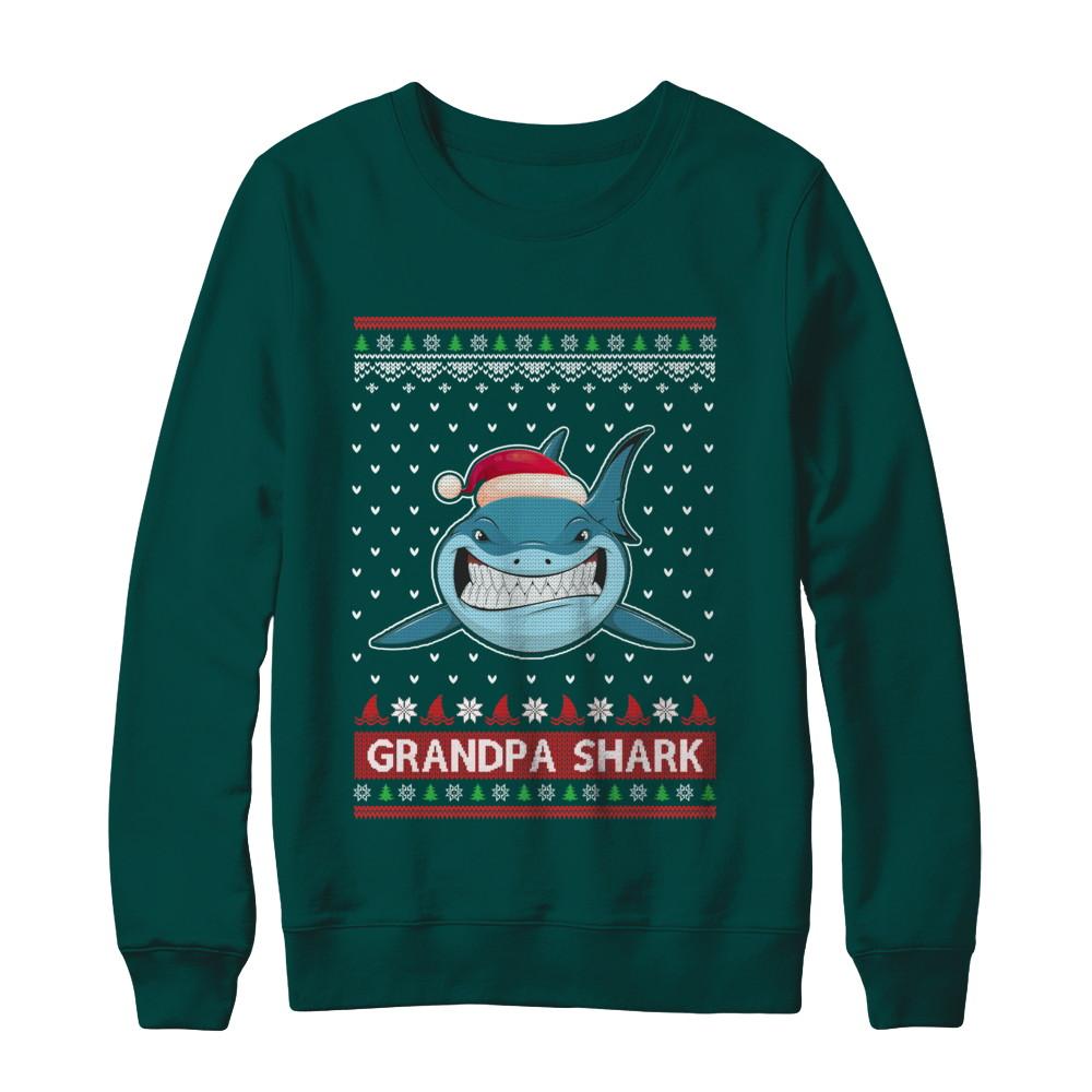 Santa Hat Grandpa Shark Ugly Christmas Sweater-T-Shirt & Sweatshirt-Crewneck Sweatshirt-Deep Forest