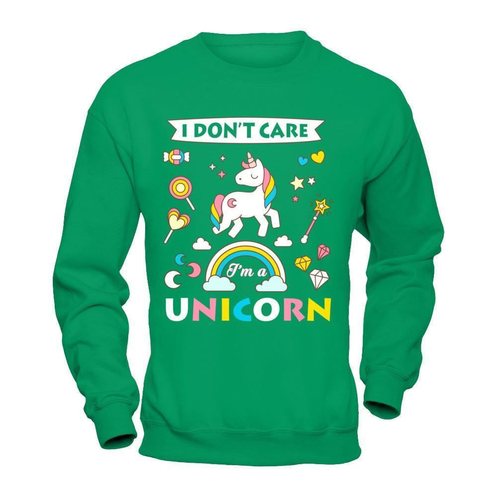 I Dont Care I'am A Unicorn-T-Shirt & Hoodie-Crewneck Sweatshirt-Irish Green