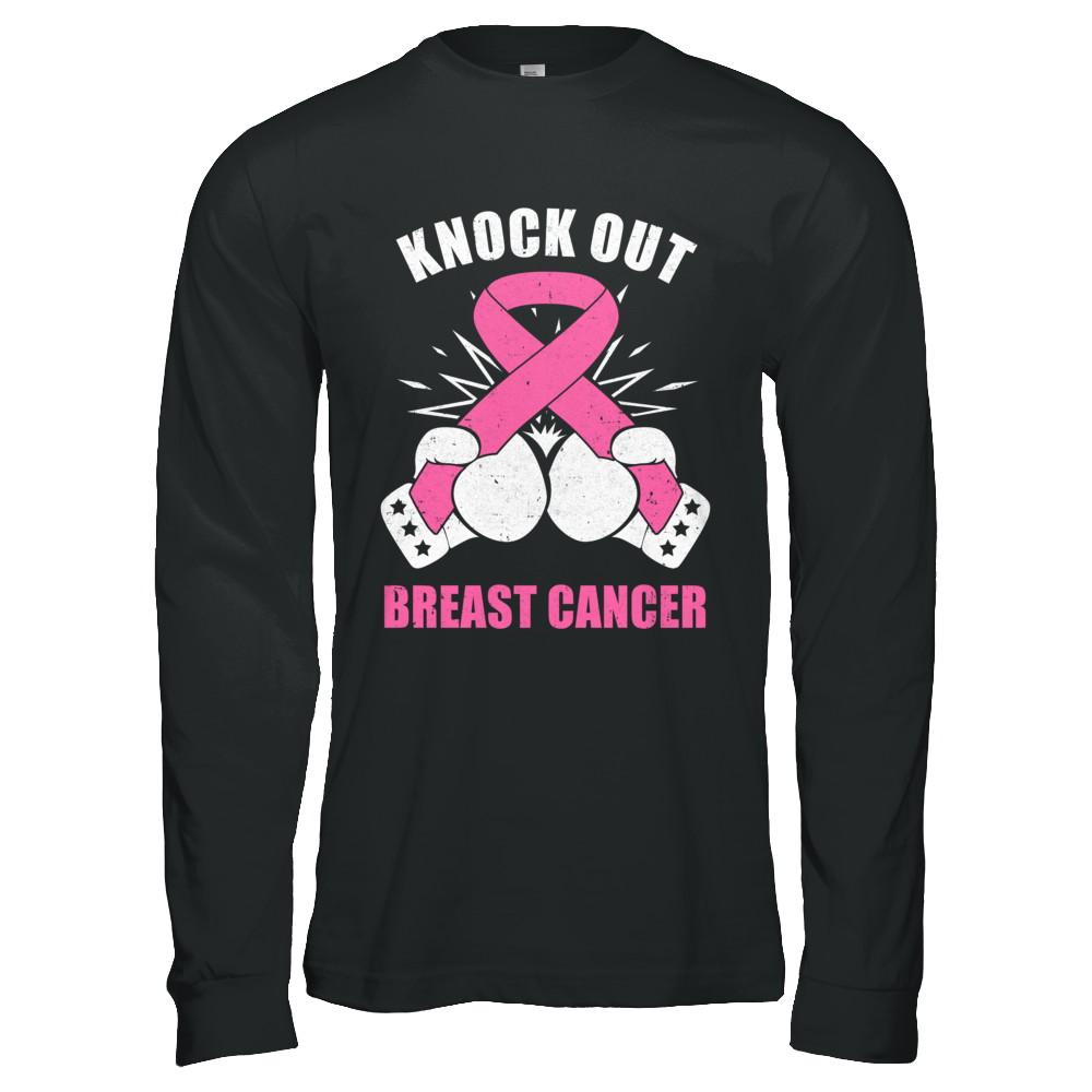 Boxing Knock Out Breast Cancer Awareness Support-T-Shirt & Hoodie-Long Sleeve T-Shirt-Black