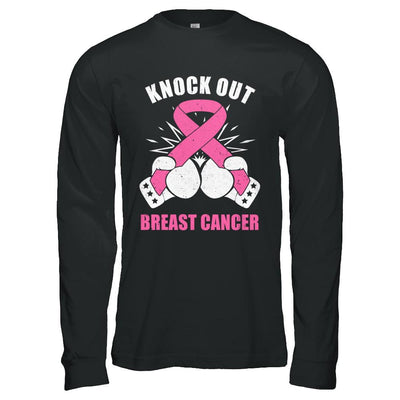Boxing Knock Out Breast Cancer Awareness Support-T-Shirt & Hoodie-Long Sleeve T-Shirt-Black