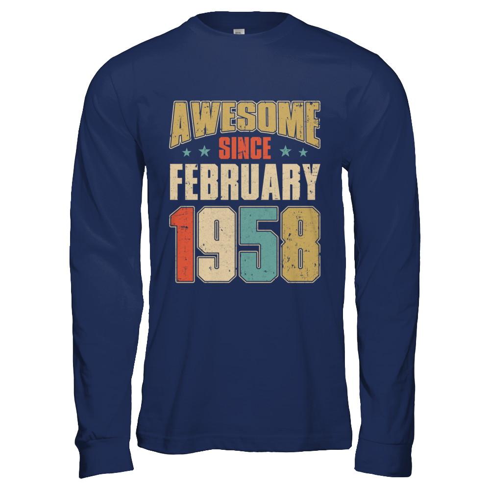 Vintage Retro Awesome Since February 1958 63th Birthday-T-Shirt & Hoodie-Long Sleeve T-Shirt-Navy