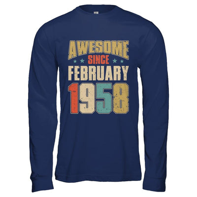 Vintage Retro Awesome Since February 1958 63th Birthday-T-Shirt & Hoodie-Long Sleeve T-Shirt-Navy