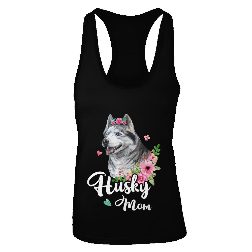 Husky Mom Funny Dog Mom Gift Idea-T-Shirt & Tank Top-Women's Ideal Racerback Tank-Black
